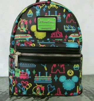 Disney Parks Loungefly Neon Park Attraction Icons Mini Backpack Actual Print Nwt