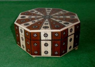 Antique Box Anglo Indian Vizagapatam Hexagonal Octagonal Box Circa 1860