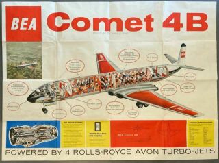 Bea British European Airways Comet 4b Cutaway Poster Brochure B.  E.  A De Havilland