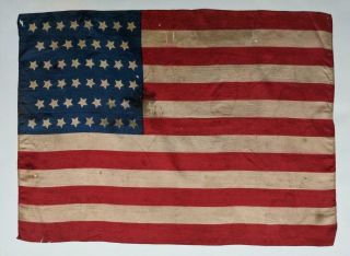 Ca.  1908 Old Vintage 46 Star Us American Parade Flag Oklahoma,  Printed Silk Flag