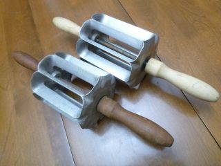 2 Vintage Houpt Rolling Long John Cutters W/ Wood Handles,  One 4 1/2 " & One 5 "