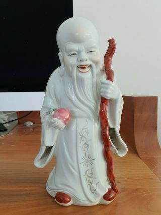 Perfect Antique Chinese Porcelain Shoulao Figure With Mark - Republic Period