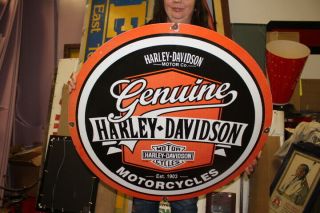 Large Harley Davidson Motorcycle Gas Oil 30 " Porcelain Metal Sign