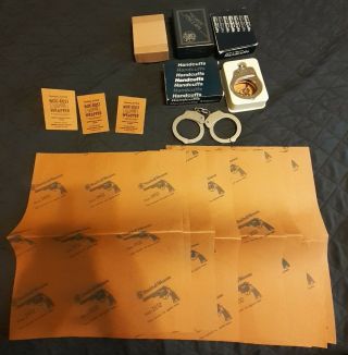 2 Vintage Smith & Wesson Handcuffs Model 100 & 938 Plus Other Empty Boxes & Ect.