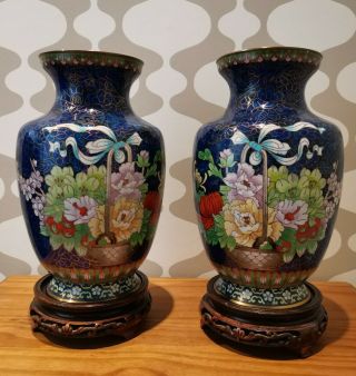 Vintage 1970s - Hand Made Cloissonne Vases - Beijing - China - Jingfa - 10 " Tall