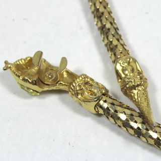 Vintage WHITING and DAVIS Yellow Rhinestone Eyed Mesh Wrap Snake Necklace 3