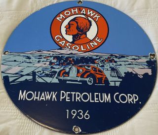 Vintage Mohawk Gasoline Porcelain Sign,  Gas Station,  Pump Plate,  Motor Oil