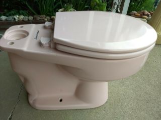 Vintage American Standard Mid Century Pink 4049 2 Piece Round Bowl Toilet,  Lid