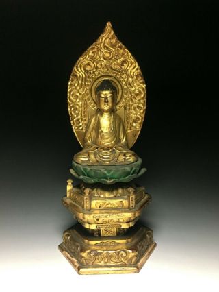 Old Japanese Japan,  Religion Buddhism,  Wooden Syaka Buddha Statue 30cm 李
