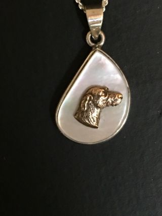 Vintage Dog Silver,  Mother Of Pearl Scottish Deerhound Hunting Pendant And Chain