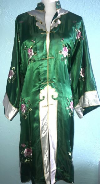 Vintage Chinese Arts And Crafts Ltd Silk Robe Jacket Embroidered L Yi - Feng