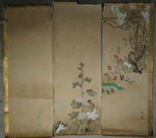 Antique Japan Zen Painting 1800 Edo Era Wind Screen Fragment