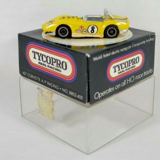 Vintage Gen 1 Tycopro Ho Scale Slot Car Yellow Chevy Corvette 8 With Dashes