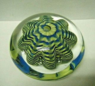 4 " Large Vintage Signed Vandermark Art Glass Paperweight Controlled Bubble Star
