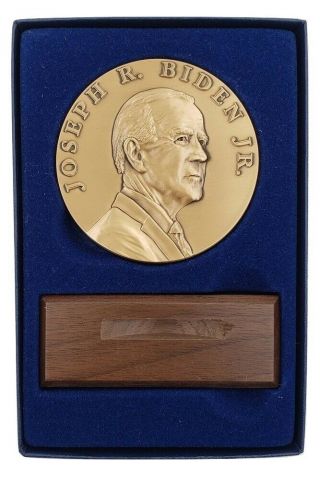 The 2021 Official Bronze Joe Biden Inaugural Medal With Presentation Box & Stand