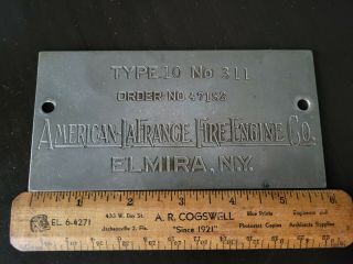 Vintage American Lafrance Fire Engine Co Tag Plate Truck Elmira Ny Firefighter
