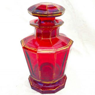 Vintage Fenton Ruby Red Glass Large Faceted Ruby Toiletry Bottle 6.  5 " Made In Us