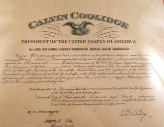 1928 Pres Calvin Coolidge Signed Postmaster Appointment Certificate Richlands VA 2