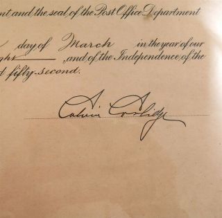 1928 Pres Calvin Coolidge Signed Postmaster Appointment Certificate Richlands VA 3