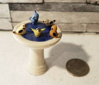 Vintage Hagen Renaker Miniature Bird Bath With 5 Birds Rare Htf Figurine