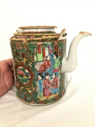 Large Antique 19th C.  Chinese Rose Medallion Teapot