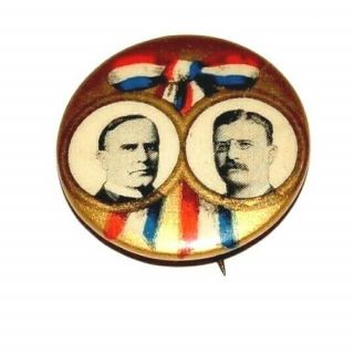 1900 William Mckinley Teddy Theodore Roosevelt 7/8 " Campaign Pin Pinback Button