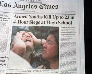 Columbine High School Massacre Shootings Colorado Mass Murder 1999 Lat Newspaper
