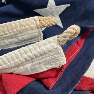Vtg Bulldog 5’2 X 9’9 Hand Sewn American Flag 48 Stars Sisal Loops Worn & Lovely