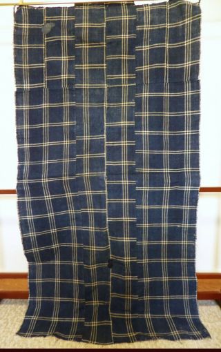 Vintage Japanese Indigo Striped/Plaid Partial Futonji,  Cover,  Boro,  Mends 2