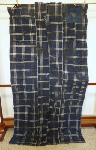 Vintage Japanese Indigo Striped/Plaid Partial Futonji,  Cover,  Boro,  Mends 3