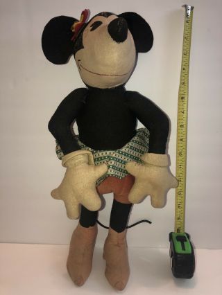 Rare 1930’s Minnie Mouse 18” Cloth Doll Nifty Needleart Toys Mickey Pal Disney