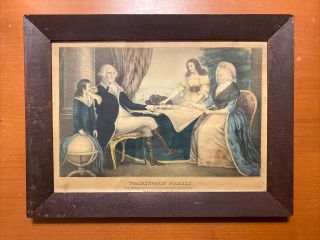 Washington Family Antique 1840s Currier & Ives Lithograph Print 16x12 George