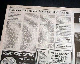 Jeffrey Dahmer Serial Killer Rape Murder Dismemberment Arrested 1991 Newspaper