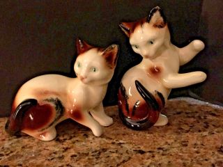Antique Vintage Goebel Germany Porcelain Marked Cats W/green Eyes 3 "