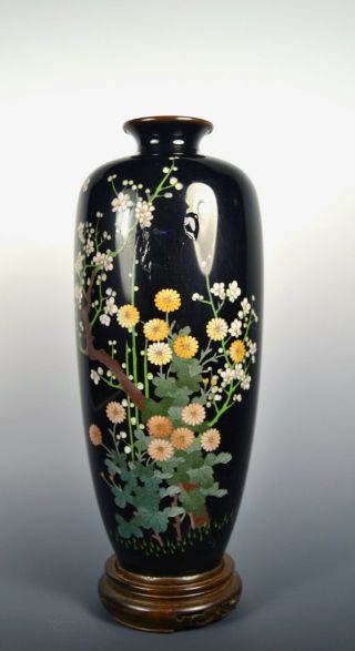 Fine Silver Wire Antique Japanese Meiji Cloisonne Vase Signed Ota