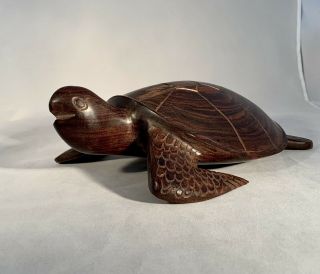 Sea Turtle - Wooden - Hand Carved - Teak/iron Wood - Vintage - 10.  5” X 7”