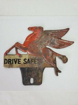 Vintage Mobil Pegasus " Drive Safely " License Plate Topper