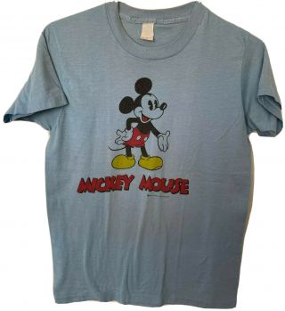 Vintage 70s Disney Mickey Mouse 1970s Double Sided Single Stitch Blue Shirt