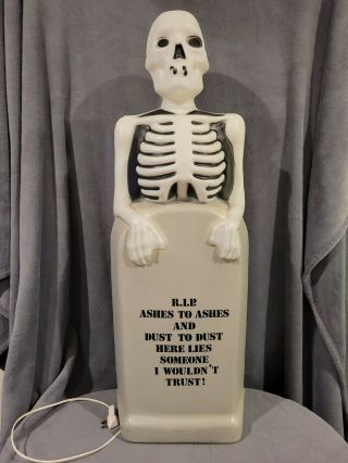 Vtg Skeleton On Tombstone Blow Mold Rip Halloween Empire 35 "