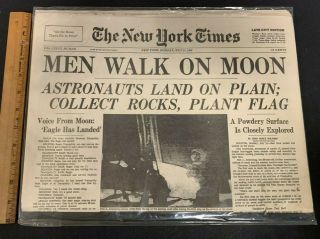Vintage July 21 1969 The York Times " Men Walk On Moon " Newspaper