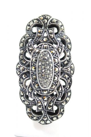 Vintage Oversized Sterling Silver Cocktail Ring W/marcasite Scroll Design,  Sz 8