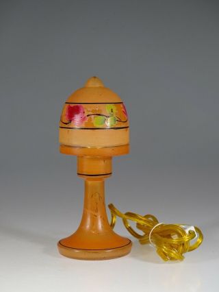 Vintage Deco Czech Glass Orange & Black Table Lamp With Floral Band C.  1930