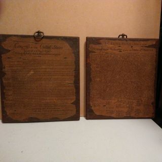 Vtg U.  S.  Declaration Of Independence And Bill Of Rights Wood Wall Plaques