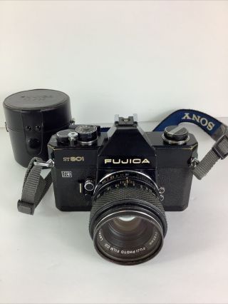 Vtg Fujica St801 35mm Film Slr Black W/ebc Fujinon 55mm F/1.  8 Lens Made Japan