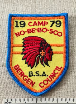 Vintage 1979 Camp No - Be - Bo - Sco Boy Scout Badge Patch Bergen Council Bsa Nj