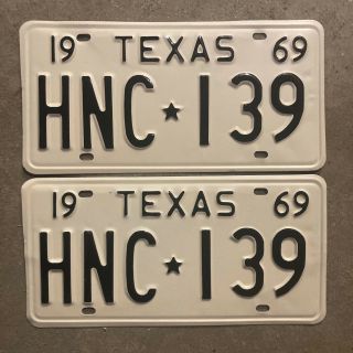 1969 Texas License Plate Pair Hnc 139 Yom Dmv Clear Ford Chevy Dodge