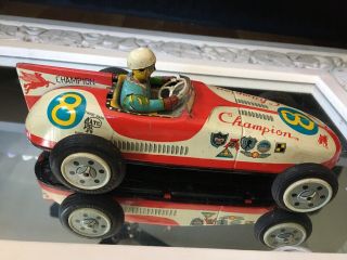 Vintage Asahi Tin Race Car W/driver 50’s Japan Friction Champion 8 Mobile