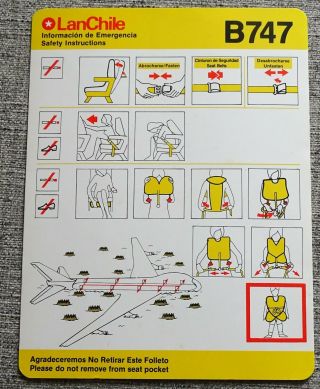 Lan Chile Boeing 747 Airline Safety Card 1988