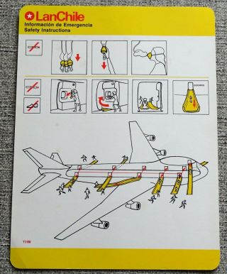 Lan Chile Boeing 747 Airline Safety Card 1988 2
