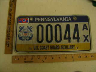 Pennsylvania Pa Penna License Plate Us Coast Guard Auxiliary 00044 Ax Graphic